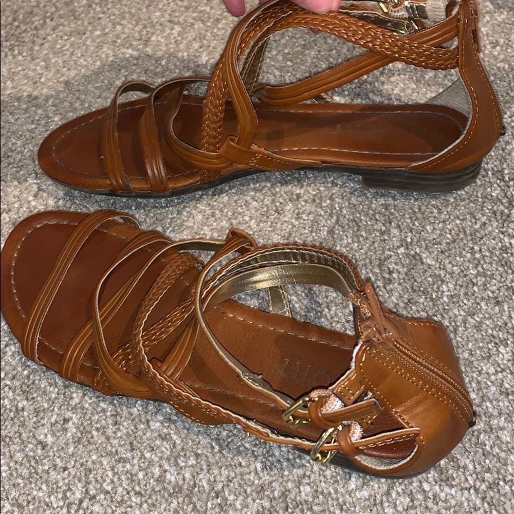Brown cross sandals